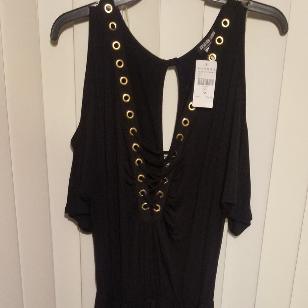 Fashionova Black Gold One Piece Jumpsuit Plus 1X
